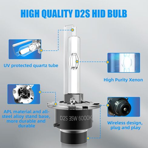 D2S HID Bulbs 6000K 4000LM Ultra-Bright xenon headlight 35W Replacement 66340 42403 42302 Headlamp - Pack of 2(Not fit Halogen Assembly) in Kuwait