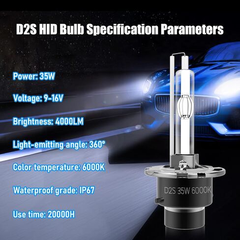 D2S HID Bulbs 6000K 4000LM Ultra-Bright xenon headlight 35W Replacement 66340 42403 42302 Headlamp - Pack of 2(Not fit Halogen Assembly) in Kuwait