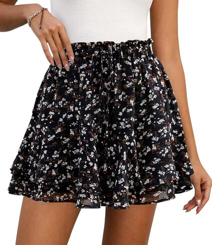 Shorts for Women Summer Casual Chiffon Skorts Boho Ruffle Tennis Mini Skirts Blue Floral M in Kuwait