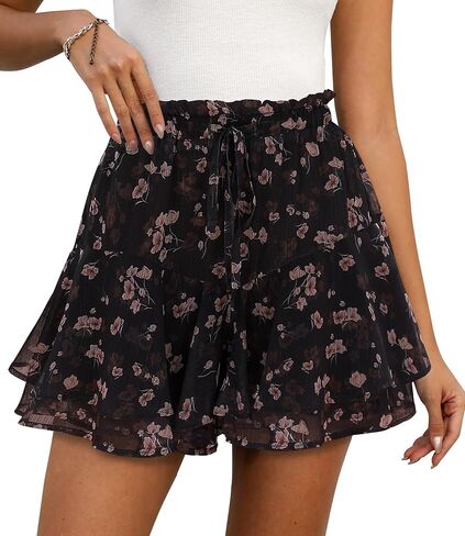 Shorts for Women Summer Casual Chiffon Skorts Boho Ruffle Tennis Mini Skirts Blue Floral M in Kuwait