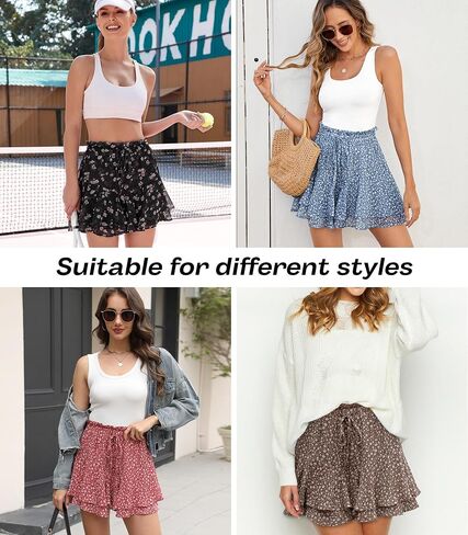 Shorts for Women Summer Casual Chiffon Skorts Boho Ruffle Tennis Mini Skirts Blue Floral M in Kuwait