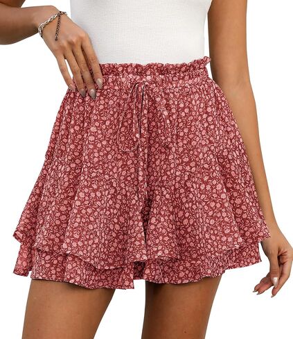 Shorts for Women Summer Casual Chiffon Skorts Boho Ruffle Tennis Mini Skirts Blue Floral M in Kuwait