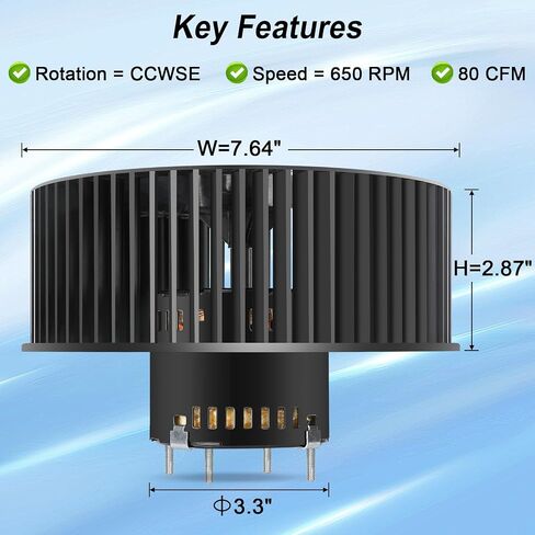 S-97016621 قطع غيار محرك مروحة عادم الحمام - تناسب QTR070، QTR070L، QTN80L، QTR080، QTR080L، QTR080F، QTRN080F، QTRN080 - تدفق هواء قوي، ضوضاء منخفضة - يستبدل OEM # S97016621، S99080568 in Kuwait