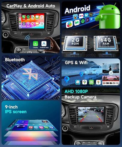 راديو ستيريو للسيارة 8 Core 4G 64G لكرايسلر 200 200C 200S 2015-2019 مع Carplay اللاسلكي/Android Auto/DSP/46EQ/9 بوصة 1280x720P IPS شاشة تعمل باللمس/GPS/BT5.0/WiFi/4G/MirrorLink/كاميرا احتياطية in Saudi Arabia
