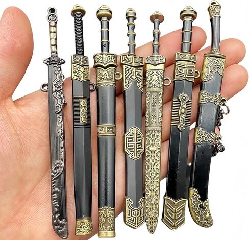 Antique Bronze Metal Keychain with Chinese Elements, Ancient Sword, Bag Decoration (7 pcs) in Saudi Arabia