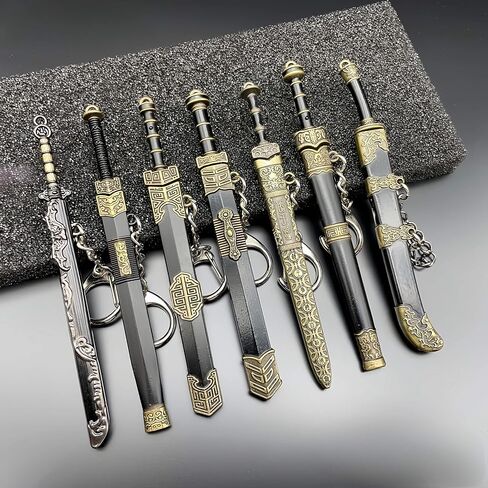 Antique Bronze Metal Keychain with Chinese Elements, Ancient Sword, Bag Decoration (7 pcs) in Saudi Arabia