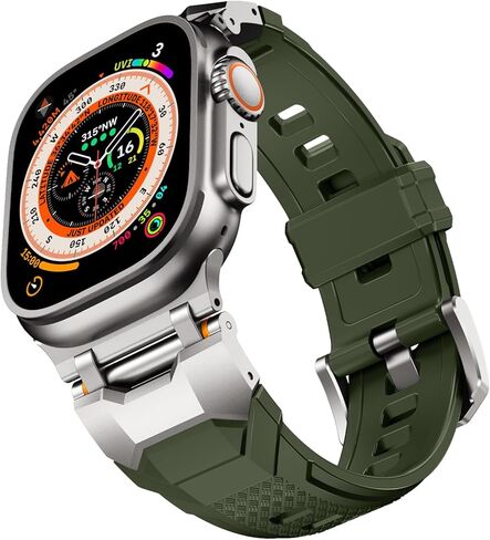 Rubber Bands Compatible with Apple Watch Ultra 2/Ultra Band 49mm 45mm 44mm 42mm for Men Women,Designer Rugged Durable Silicone Strap with Metal Connector for iWatch Series 9 8 7 6 5 4 3 2 1 SE in Kuwait