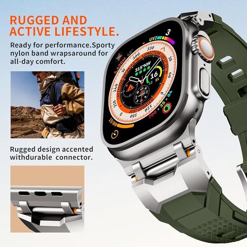 Rubber Bands Compatible with Apple Watch Ultra 2/Ultra Band 49mm 45mm 44mm 42mm for Men Women,Designer Rugged Durable Silicone Strap with Metal Connector for iWatch Series 9 8 7 6 5 4 3 2 1 SE in Kuwait