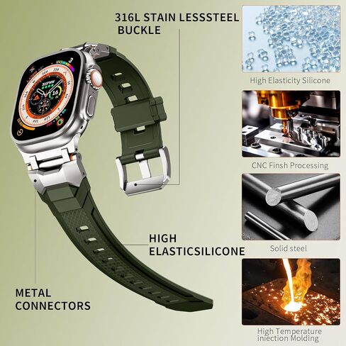 Rubber Bands Compatible with Apple Watch Ultra 2/Ultra Band 49mm 45mm 44mm 42mm for Men Women,Designer Rugged Durable Silicone Strap with Metal Connector for iWatch Series 9 8 7 6 5 4 3 2 1 SE in Kuwait