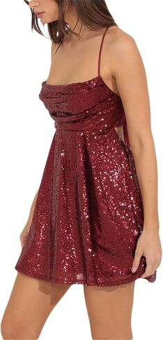 Feorjgp Womens Sparkly Sequin Mini Dress اللامع اللامع الحزام in Kuwait