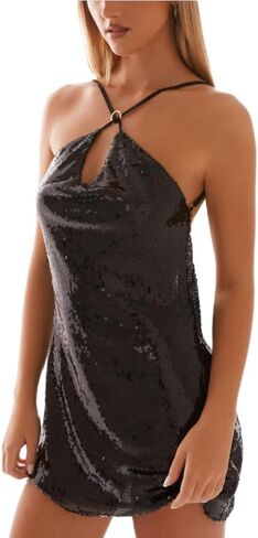 Feorjgp Womens Sparkly Sequin Mini Dress اللامع اللامع الحزام in Kuwait
