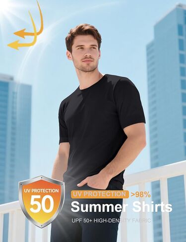 MAGCOMSEN Mens T-Shirts UPF 50+ Cooling Short Sleeve Shirts Cotton Lightweight Moisture Wicking Soft Casual Summer Tees in Kuwait