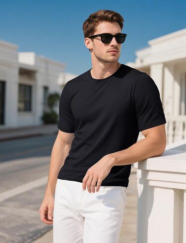 MAGCOMSEN Mens T-Shirts UPF 50+ Cooling Short Sleeve Shirts Cotton Lightweight Moisture Wicking Soft Casual Summer Tees in Kuwait
