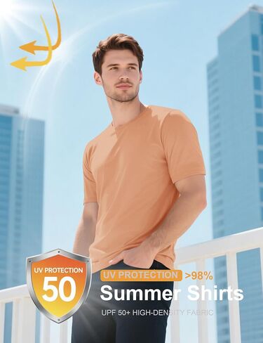 MAGCOMSEN Mens T-Shirts UPF 50+ Cooling Short Sleeve Shirts Cotton Lightweight Moisture Wicking Soft Casual Summer Tees in Kuwait