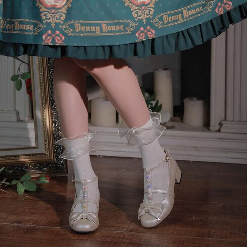 Bivolu Womens Crew Socks Lace Frilly Cotton Cuty Cute Princess Conkle Socks for Girl 4 Pack in Kuwait