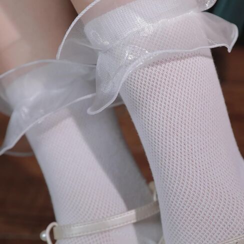 Bivolu Womens Crew Socks Lace Frilly Cotton Cuty Cute Princess Conkle Socks for Girl 4 Pack in Kuwait