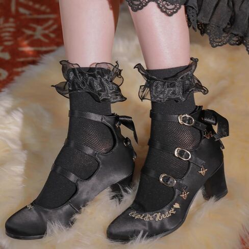 Bivolu Womens Crew Socks Lace Frilly Cotton Cuty Cute Princess Conkle Socks for Girl 4 Pack in Kuwait