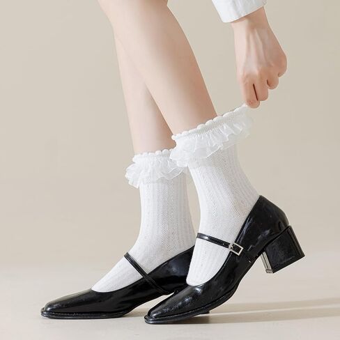 Bivolu Womens Crew Socks Lace Frilly Cotton Cuty Cute Princess Conkle Socks for Girl 4 Pack in Kuwait