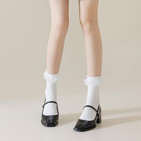 Bivolu Womens Crew Socks Lace Frilly Cotton Cuty Cute Princess Conkle Socks for Girl 4 Pack in Kuwait