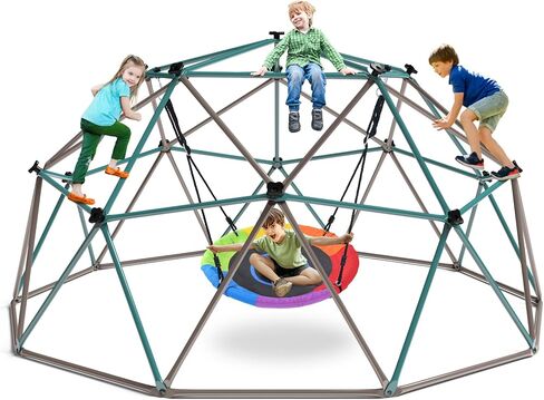 Hapfan 10ft Climbing Dome Swing Set with Saucer Swing, Jungle Gym for Kids Outdoor Backyard, Supports 800lbs, Easy Asssembly, Rust-Resistant in Saudi Arabia