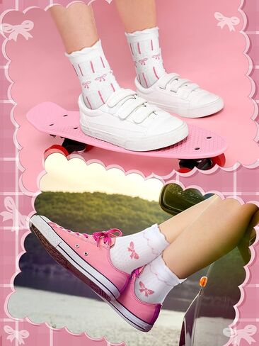 6 Pairs Coquette Pink Bow Ruffled Ankle Socks for Women Cute Breathable Thin Cool Frilly Socks in Saudi Arabia