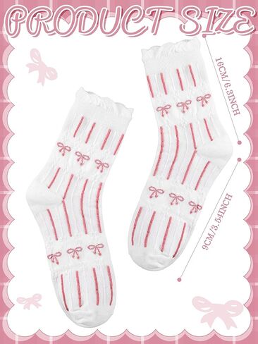6 Pairs Coquette Pink Bow Ruffled Ankle Socks for Women Cute Breathable Thin Cool Frilly Socks in Saudi Arabia