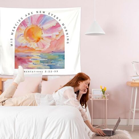 Exqcom Abstract Colorful Mountain Landscape Christian Tapestry, Trust in the Lord with All Your Heart Bible Verse Tapestries Wall Blanket for Home Living Room Church Decor, 50x60 Inch in Saudi Arabia