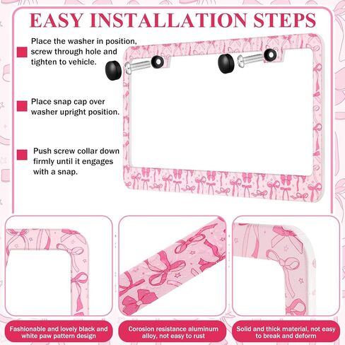 Honeydak Pink Plate Frame 2 Pow Lucky Plate Frame 2 Cork Car Cup Mat 4 Valve Ste Caps Pink Coquette Bow Car Accessories for Women Gifts Truck SUV Automobile Aportory (Classic Style) in Saudi Arabia