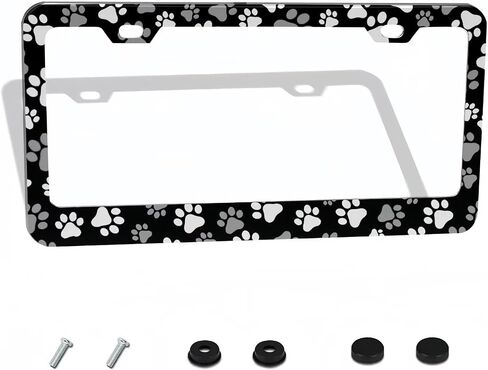 Cow Print License Plate Frame - 1 Pack Personalized Animal White Black Spot License Plate Holder Aluminum Metal Car Tag Cover with 2 Holes Decoration for US Vehicle Standard for Women Men in Saudi Arabia
