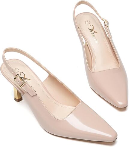 Athlefit Women's High Stiletto Slingback Heels Elegant Closed Square Toe Dress Pumps Shoes for Bridal Wedding Work Party in Saudi Arabia