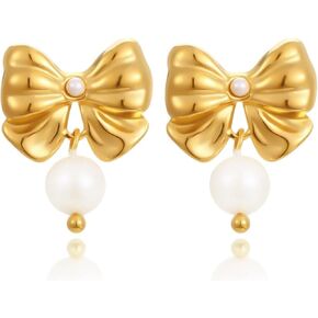 Pearl Hoop Earrings for Women, 18K Gold Plated Small Gold Hoop Earrings, Trendy Hypoallergenic Pearl Huggie Hoops Stud in Saudi Arabia
