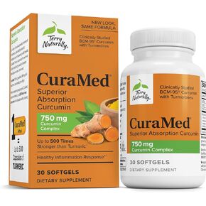 Terry Naturally CuraMed 750mg - Antioxidant Supplement for Brain & Heart Health Support - Dietary Supplement with High-Potency Curcumin Complex - Kidney, Liver & Immune Health Support - 120 Softgels in Kuwait