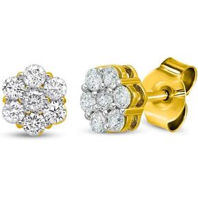 1/3 قيراط - 3 قيراط | 14K White Gold Lab Grown 7 Stone Floral Diamond Stud arits | جولة الشكل الماس إعداد الشق | لون E-F ، وضوح VS2-SI1 in Kuwait