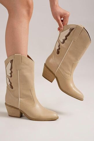 Women's Butterfly Western Booties Cowboy Boots Stacked Block Heel Boots Cowgirl Boots Pointed Toe Boots in Kuwait