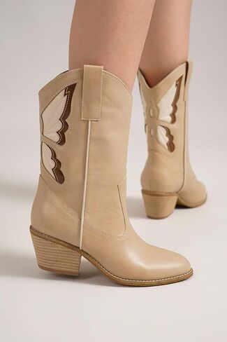 Women's Butterfly Western Booties Cowboy Boots Stacked Block Heel Boots Cowgirl Boots Pointed Toe Boots in Kuwait
