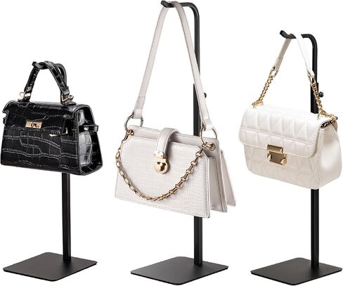 pickpiff 3 Pack Purse Holder Handbag Display Stand: Black Hanger Rack for Bags, Purses, and Wreath, Adjustable Hook Stand for Tabletop, Closet, and Retail Use for Vendors in Kuwait