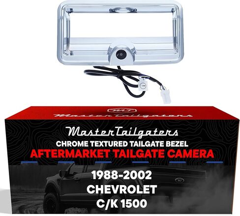 إطار الباب الخلفي الأسود من Master Tailgaters مع استبدال الكاميرا الاحتياطية لسيارة شيفروليه C/K 1500 (1988-2000) | IP68 مقاوم للماء | خطوط شبكة مواقف السيارات متاحة | سهلة التركيب in Saudi Arabia