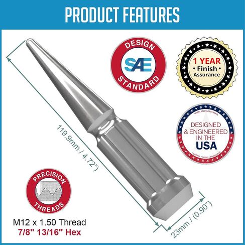 إكسسوارات العجلات أجزاء 20 PCS M12x1.5 12x1.5 Thread Spike Spline 4.40 "LUG LUG NUTS Chrome 7/8" و 13/16 " in Saudi Arabia