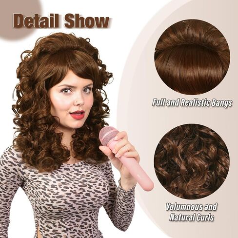 Blonde Long Curly Wig with Bangs, Vintage Costume Wig for Women in Kuwait