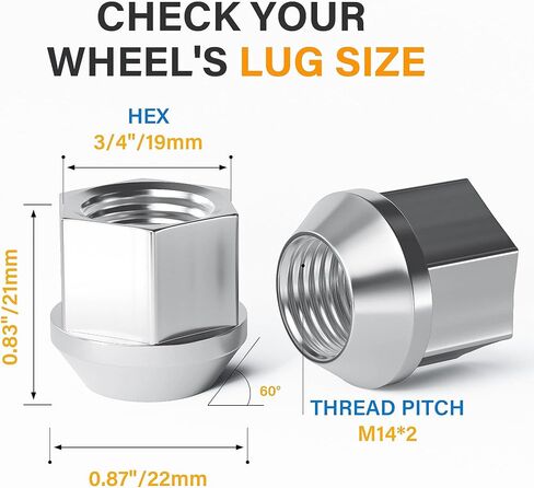 20 PCS M12x1.5 Wheel Lug Nuts, Open End Cone Seat Bulge Acorn Lug Nut One-Piece lugnuts 0.83" (21mm) Long 3/4" (19mm) Hex, Chrome in Saudi Arabia