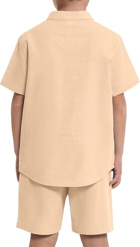 JiAmy Boy's 2 Piece Summer Outfits Casual Henley Button Down Short Sleeve Shirts and Short Sets Kids Clothes Pants Sets in Kuwait