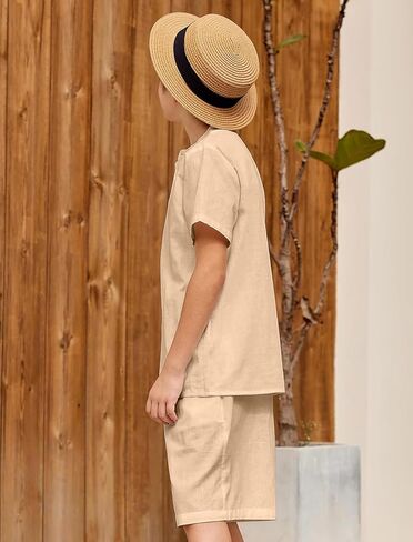 JiAmy Boy's 2 Piece Summer Outfits Casual Henley Button Down Short Sleeve Shirts and Short Sets Kids Clothes Pants Sets in Kuwait