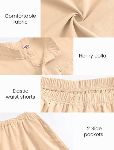 JiAmy Boy's 2 Piece Summer Outfits Casual Henley Button Down Short Sleeve Shirts and Short Sets Kids Clothes Pants Sets in Kuwait