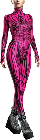 النيون الوردي التكافل bodysuit نساء الخيال الخيال الخيال الحزب تأثيري الأزياء بسم بذلة نمط مع سحاب خفي in Saudi Arabia