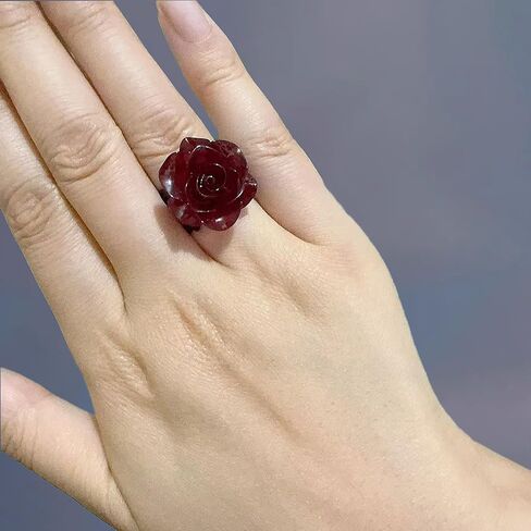 Vintage Red Rose Flower Rings Black Rose Band Rings Punk Gothic Open Statement Adjustable Flower Rings for Women Valentine Halloween Party Jewelry in Saudi Arabia