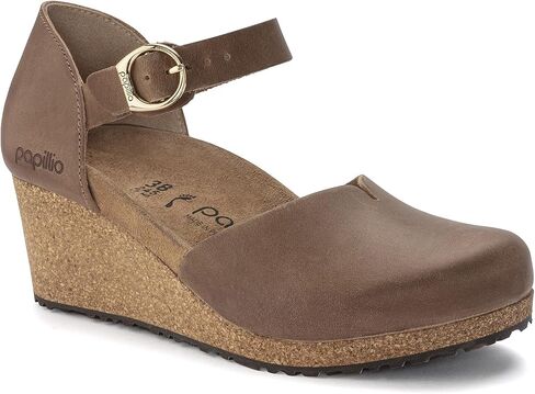Birkenstock Papillio Mary Wedge Sandal - Leather Cognac Leather 1 EU 36 (US Women's 5-5.5) ضيق in Kuwait