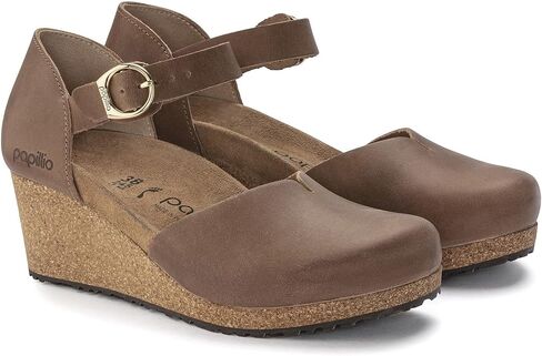 Birkenstock Papillio Mary Wedge Sandal - Leather Cognac Leather 1 EU 36 (US Women's 5-5.5) ضيق in Kuwait