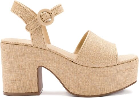 Larroudé Miso Platform Strap Sandal In Beige Raffia in Kuwait