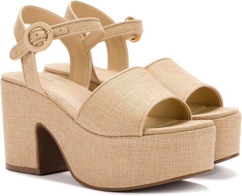 Larroudé Miso Platform Strap Sandal In Beige Raffia in Kuwait