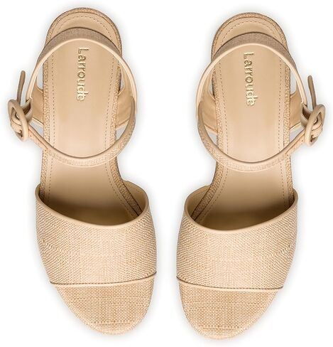 Larroudé Miso Platform Strap Sandal In Beige Raffia in Kuwait